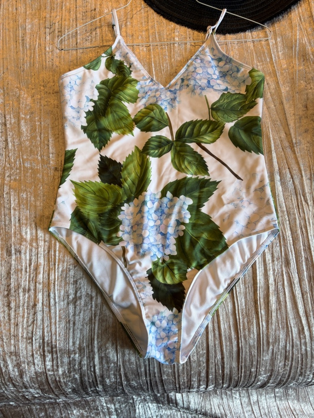 Womans Floral One-Piece Swimsuit - Green Leaf & Blue with matching maxi skirt